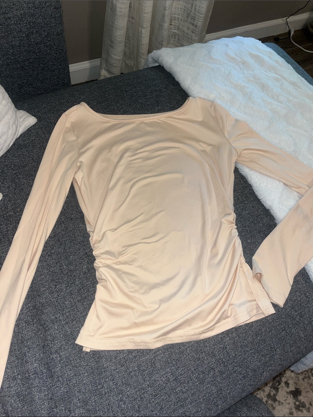 Long Sleeve Cream Boatneck Top